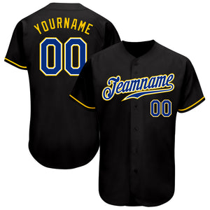 Custom Black Royal-Gold Authentic Baseball Jersey