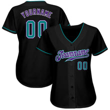 Load image into Gallery viewer, Custom Black Teal-Purple Authentic Baseball Jersey
