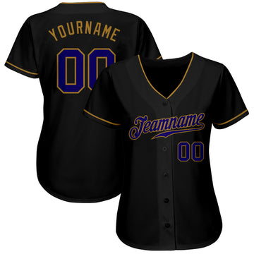 Custom Black Dark Purple-Old Gold Authentic Baseball Jersey