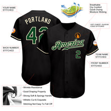 Load image into Gallery viewer, Custom Black Green-Cream Authentic Baseball Jersey
