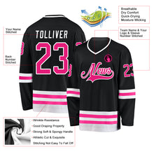 Laden Sie das Bild in den Galerie-Viewer, Custom Black Hot Pink-White Hockey Jersey
