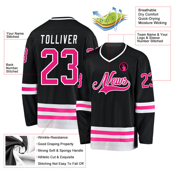 Cheap Custom Black Hot Pink-White Hockey Jersey Free Shipping