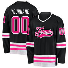 Laden Sie das Bild in den Galerie-Viewer, Custom Black Hot Pink-White Hockey Jersey
