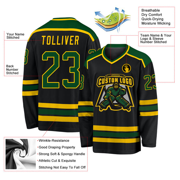 Cheap Custom Black Green Gold Hockey Jersey Free Shipping CustomJerseysPro