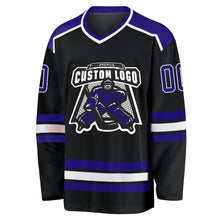 Laden Sie das Bild in den Galerie-Viewer, Custom Black Dark Purple-White Hockey Jersey
