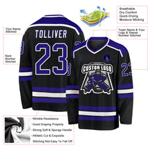 Laden Sie das Bild in den Galerie-Viewer, Custom Black Dark Purple-White Hockey Jersey
