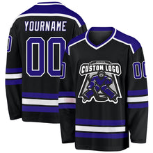 Laden Sie das Bild in den Galerie-Viewer, Custom Black Dark Purple-White Hockey Jersey
