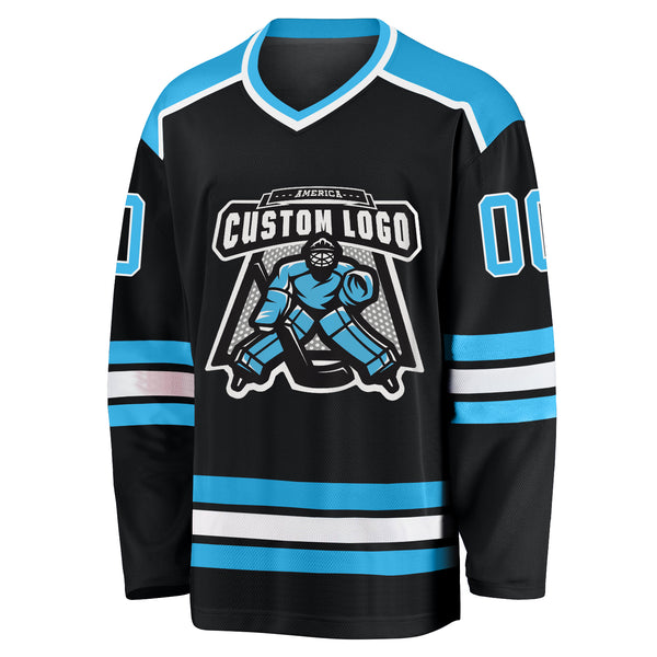 Cheap Custom Blue White-Black Hockey Jersey Free Shipping