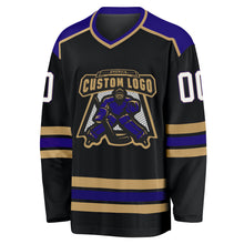 Laden Sie das Bild in den Galerie-Viewer, Custom Black White Old Gold-Dark Purple Hockey Jersey
