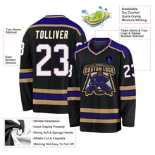 Laden Sie das Bild in den Galerie-Viewer, Custom Black White Old Gold-Dark Purple Hockey Jersey
