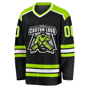 Custom Black Neon Green-White Hockey Jersey