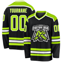 Laden Sie das Bild in den Galerie-Viewer, Custom Black Neon Green-White Hockey Jersey
