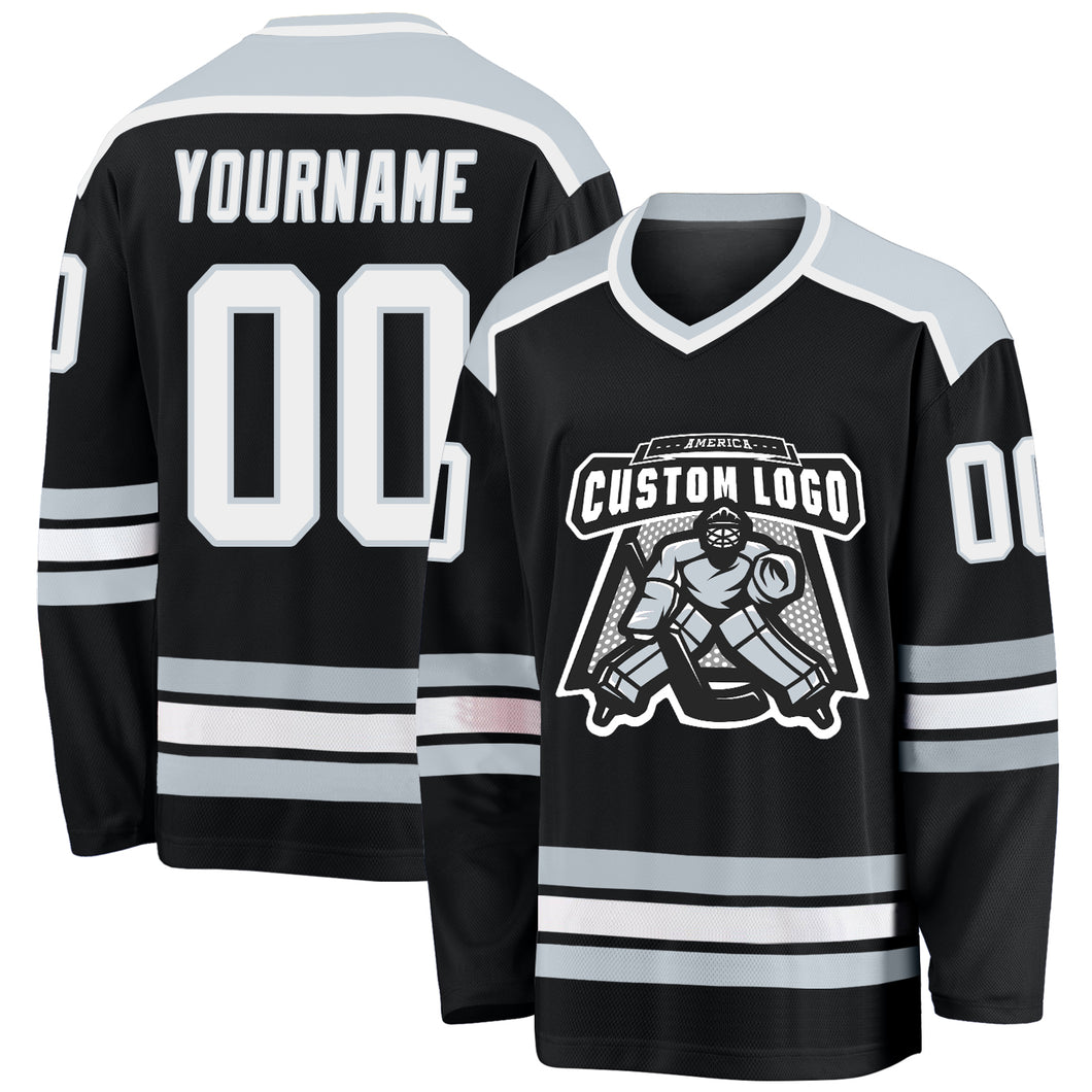 Custom Hockey Jersey Black White-Silver Men's Size:2XL
