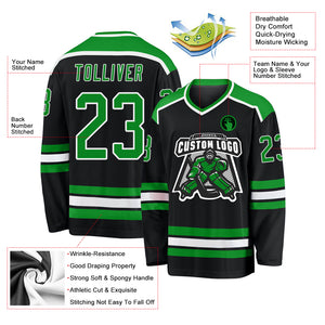 Custom Black Grass Green-White Hockey Jersey