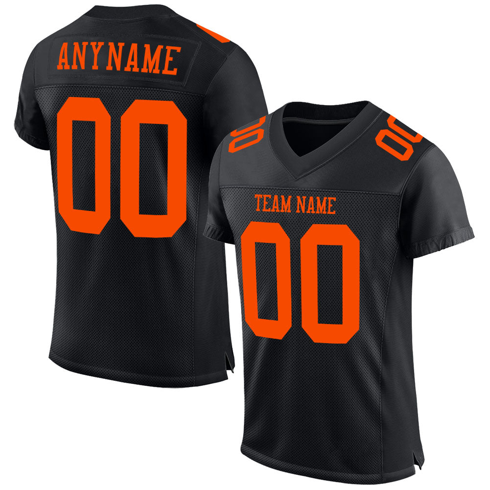 Custom Black Orange Mesh Authentic Football Jersey