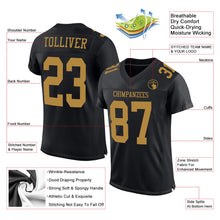 Load image into Gallery viewer, Custom Black Old Gold Mesh Authentic Football Jersey
