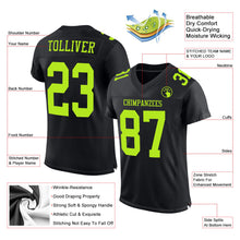 Laden Sie das Bild in den Galerie-Viewer, Custom Black Neon Green Mesh Authentic Football Jersey
