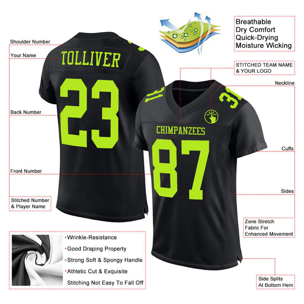 Cheap Custom Black Black-Neon Green Mesh Authentic Football Jersey