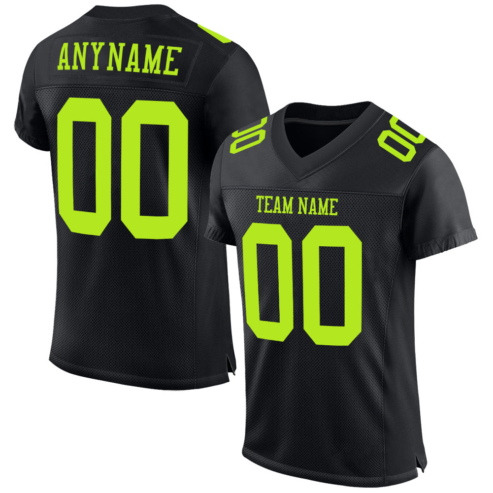 Custom Black Black-Neon Green Mesh Authentic Football Jersey Discount