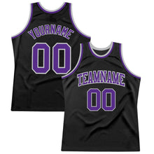 Charger l&#39;image dans la galerie, Custom Black Purple-Gray Authentic Throwback Basketball Jersey
