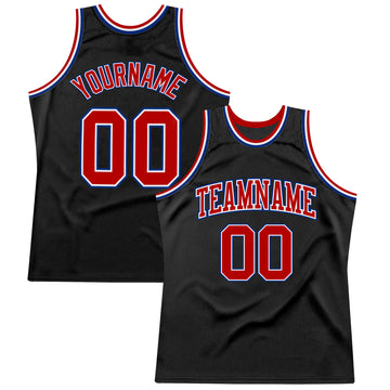 Custom Black Red-Royal Authentic Throwback Basketball Jersey