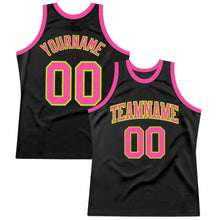 Load image into Gallery viewer, Custom Black Pink-Neon Green Authentic Throwback Basketball Jersey
