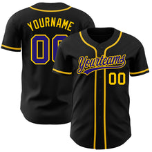 Load image into Gallery viewer, Custom Black Dark Purple-Gold Authentic Baseball Jersey
