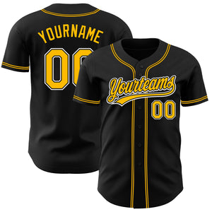 Custom Black Gold-White Authentic Baseball Jersey