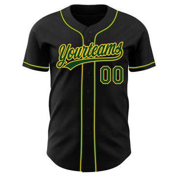 Custom Black Green-Gold Authentic Baseball Jersey