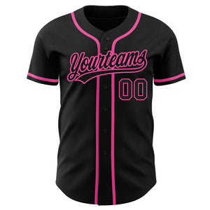 Custom Black Black-Pink Authentic Baseball Jersey