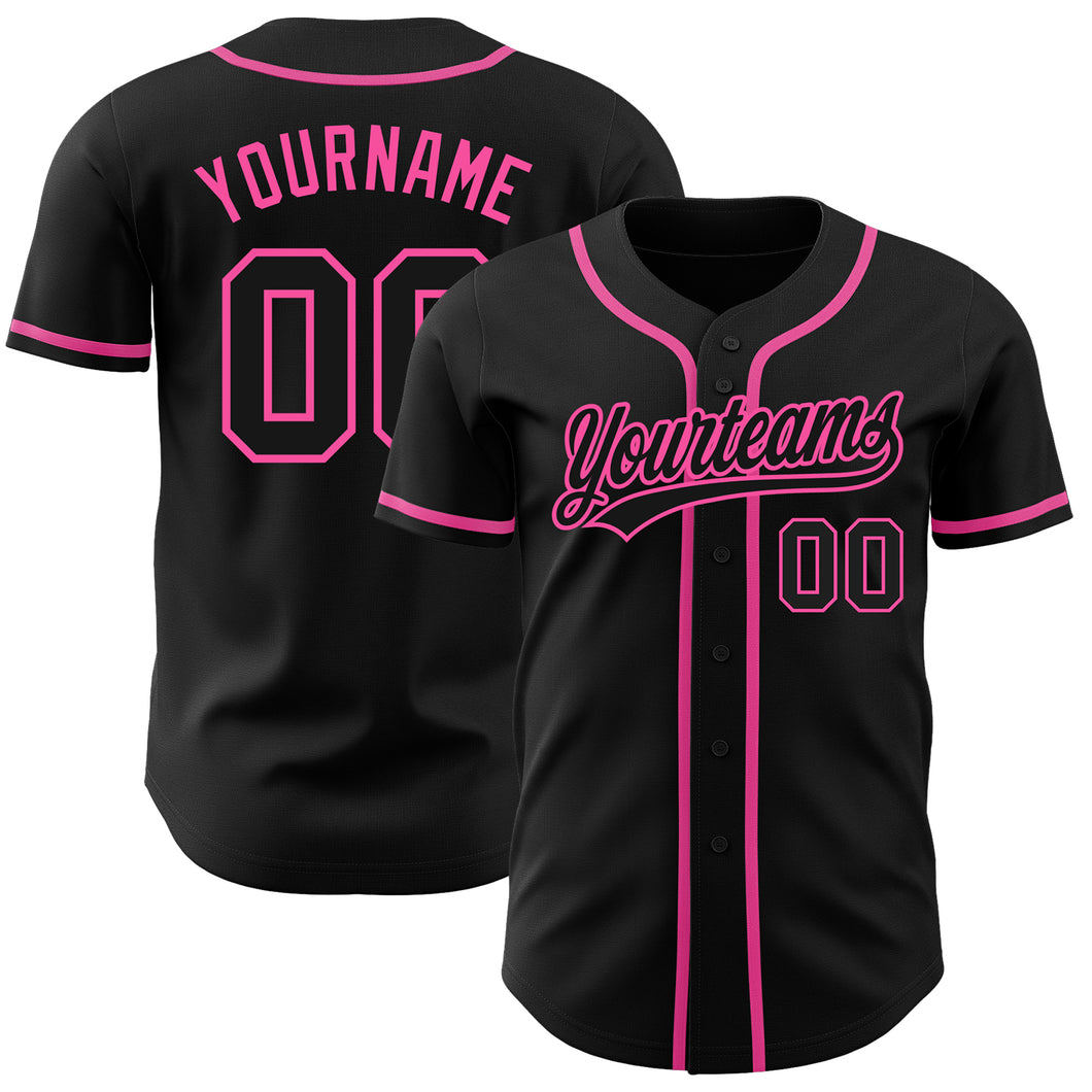 Custom Black Black-Pink Authentic Baseball Jersey