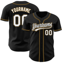 Laden Sie das Bild in den Galerie-Viewer, Custom Black White-Old Gold Authentic Baseball Jersey
