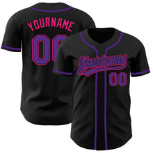 Load image into Gallery viewer, Custom Black Purple-Hot Pink Authentic Baseball Jersey
