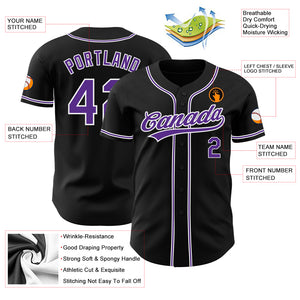 Custom Black Purple-White Authentic Baseball Jersey