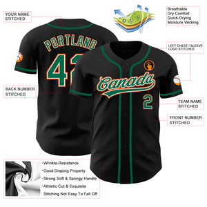 Custom Black Kelly Green-Orange Authentic Baseball Jersey