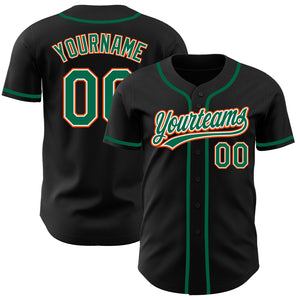 Custom Black Kelly Green-Orange Authentic Baseball Jersey