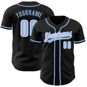 Custom Black Light Blue-White Authentic Baseball Jersey