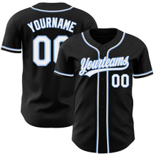 Laden Sie das Bild in den Galerie-Viewer, Custom Black White-Light Blue Authentic Baseball Jersey
