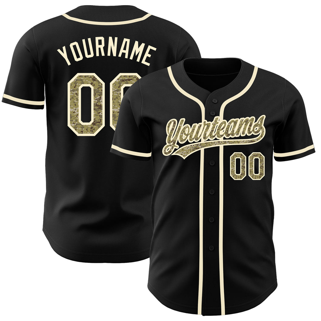 Custom Black Camo-Cream Authentic Baseball Jersey