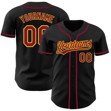 Custom Black Crimson-Gold Authentic Baseball Jersey