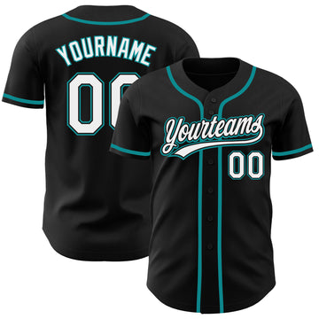 Custom Black White-Teal Authentic Baseball Jersey