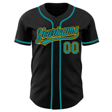 Load image into Gallery viewer, Custom Black Teal-Gold Authentic Baseball Jersey
