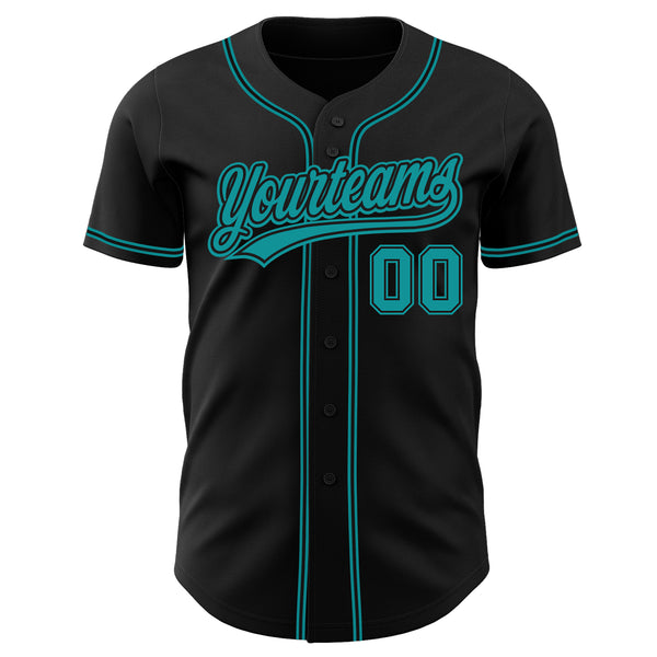 Cheap Custom Black Black-Teal Authentic Baseball Jersey Free