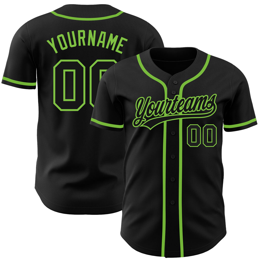 Custom Black Black-Neon Green Authentic Baseball Jersey – CustomJerseysPro