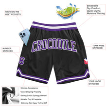 Laden Sie das Bild in den Galerie-Viewer, Custom Black Purple-White Authentic Throwback Basketball Shorts
