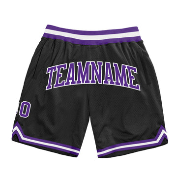 Custom Black Purple-White Authentic Throwback Basketball Shorts