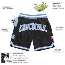 Laden Sie das Bild in den Galerie-Viewer, Custom Black Light Blue-White Authentic Throwback Basketball Shorts
