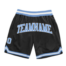 Laden Sie das Bild in den Galerie-Viewer, Custom Black Light Blue-White Authentic Throwback Basketball Shorts
