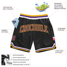 Загрузить изображение в средство просмотра галереи, Custom Black Purple-Gold Authentic Throwback Basketball Shorts
