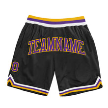 Загрузить изображение в средство просмотра галереи, Custom Black Purple-Gold Authentic Throwback Basketball Shorts
